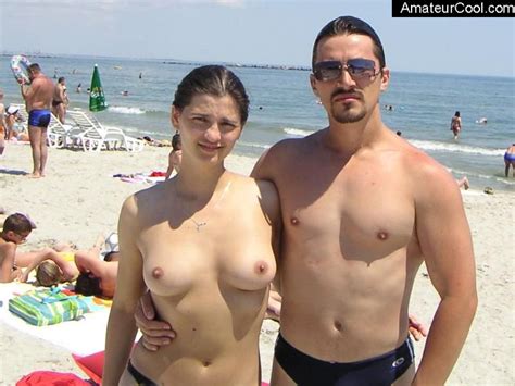 cute romanian girlfriend topless at the beach