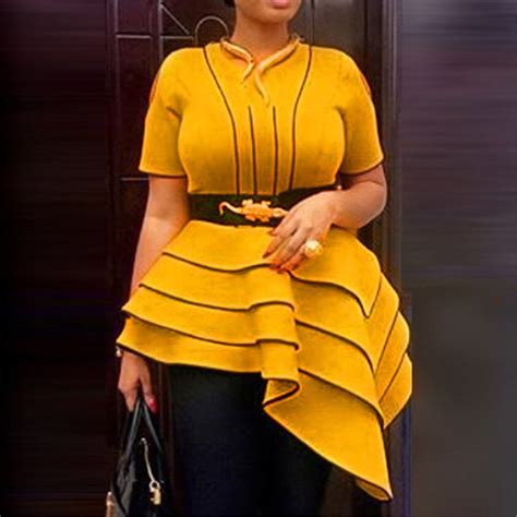 summer sexy club elegant party yellow plus size african women blouses