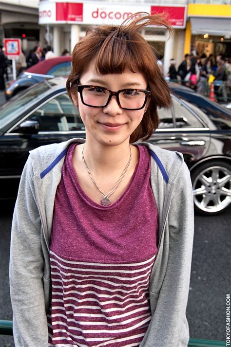 Japanese Glasses Girl And Large Hair Bun In Harajuku – Tokyo Fashion