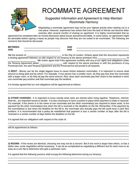 roommate agreement templates forms word