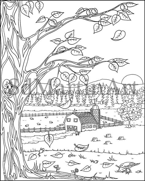 autumn   farm printable adult coloring book page  adults teens