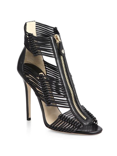 jimmy choo kattie zip front strappy leather sandals  black lyst