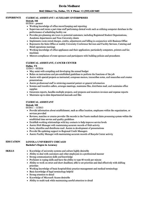 clerical resume skills template website