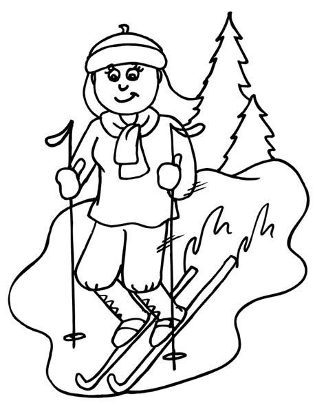 skiing coloring page  girl skiing downhill coloring pages winter