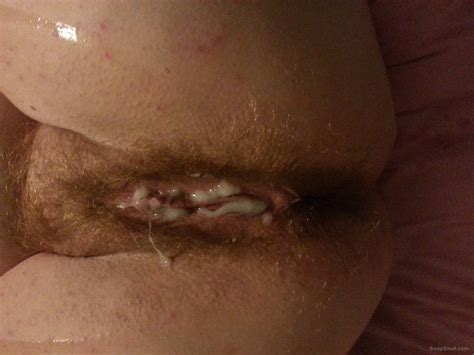 busty bbw red head filled with cum in her hairy pussy