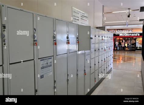 luggage lockers   kurashiki station japan stock photo alamy