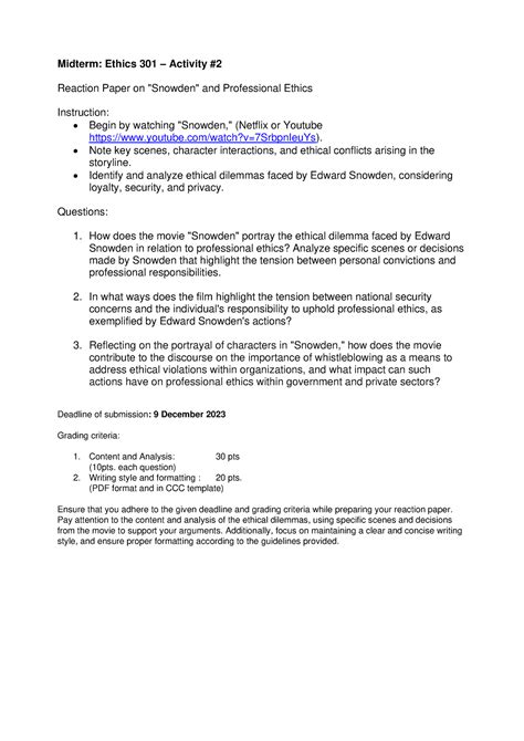 midterm reaction paper  snowden midterm ethics  activity