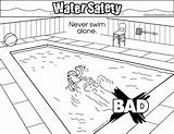 Coloring Colouring Pages Safety Swim Alone Water Never Kids Related Template sketch template