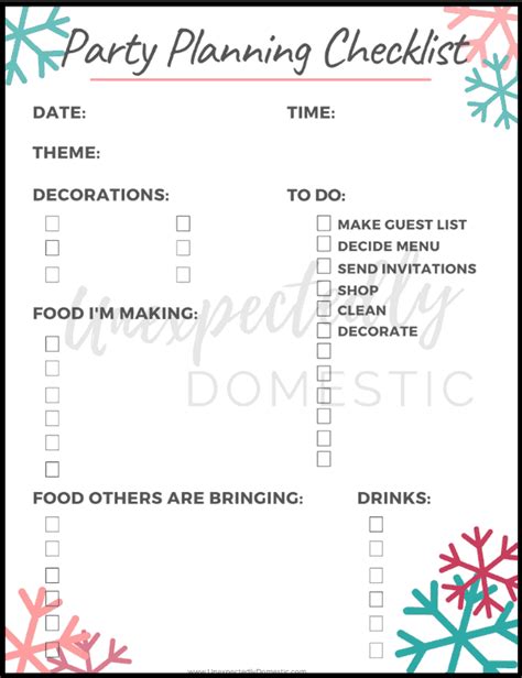 printable party planning checklist template unexpectedly domestic