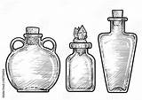 Bottle Drawing Potion Ink Illustration Engraving Medicine Vector Line sketch template