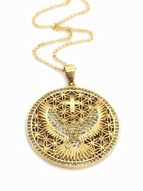 gold holy spirit big pendant necklace religious jewelry holy etsy