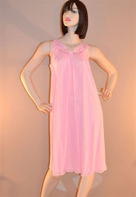 1960s shadowline ~ powder pink nylon and lace nightgown from