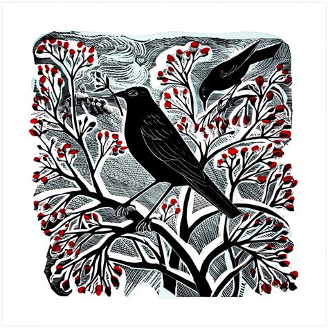 blackbird and berries linocut prints linocut screen
