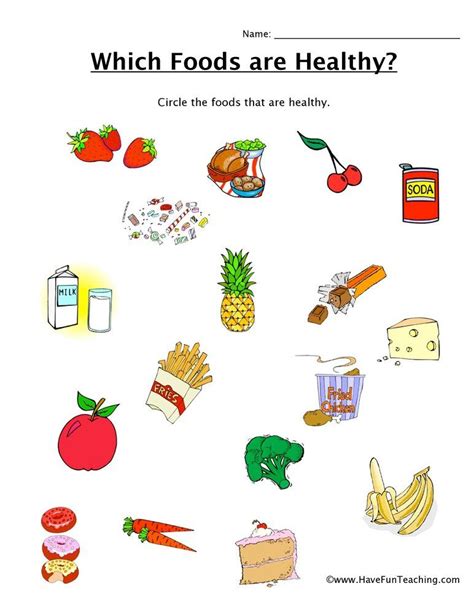 healthy unhealthy food worksheet   moneylovera