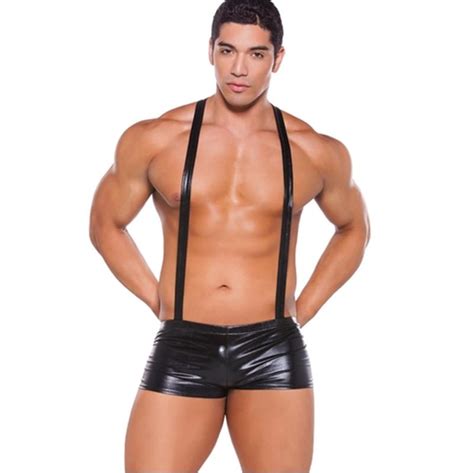 2019 sexy men faux leather bodysuit shorts jockstrap