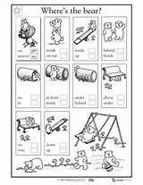 Worksheets Positional Words Worksheet Kindergarten Language Prepositions Preposition Grade Activities Bear Math Speech Printable Location Coloring Preschoolers Reading Therapy Where sketch template