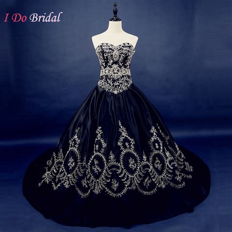 Gothic Black Wedding Dress Real Photos Satin Vintage Luxury Bridal