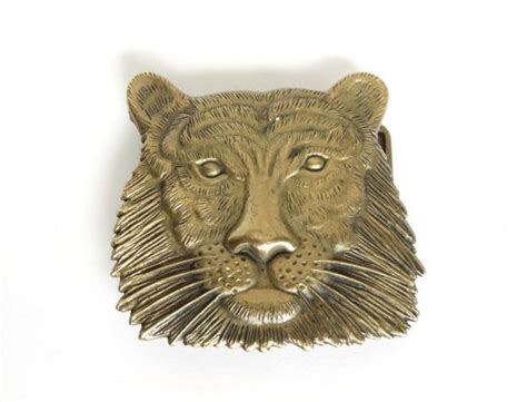 vintage huge brass tiger or lion belt buckle solid brass