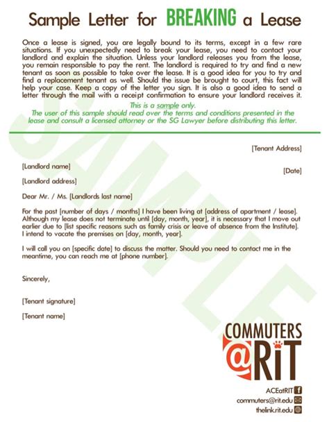 download sample letter for breaking a lease for free formtemplate