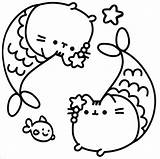 Pusheen Coloring Cat Pages Colouring Kitty Book Hello Unicorn Print Cartoon Kids Christmas Halloween Mermaid sketch template