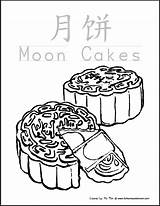 Festival Coloring Autumn Mid Chinese Pages Moon Mooncake Cake English Simplified Printable Color Lantern Print Holiday Craft Holidays Lanterns Traditional sketch template