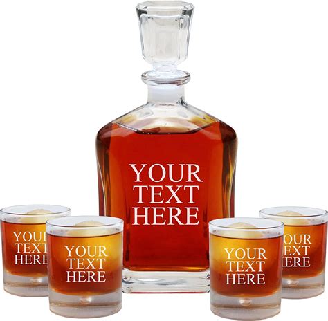 Personalized 5 Pc Custom Engraved Whiskey Decanter Set Decanter And 4