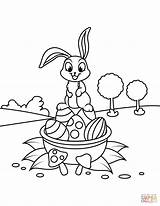 Basket Coloring Easter Rabbit Pages Cute Drawing sketch template