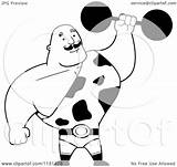 Strong Man Cartoon Barbell Clipart Holding Coloring Vector Thoman Cory Outlined Royalty Collc0121 sketch template