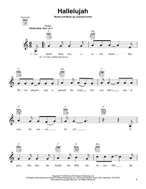 hallelujah sheet music by leonard cohen ukulele 155296