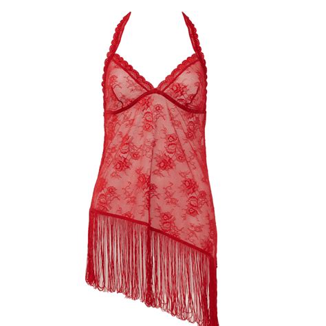 Amanda Sexy Halter Top Lace Tassel Red Nightdresses