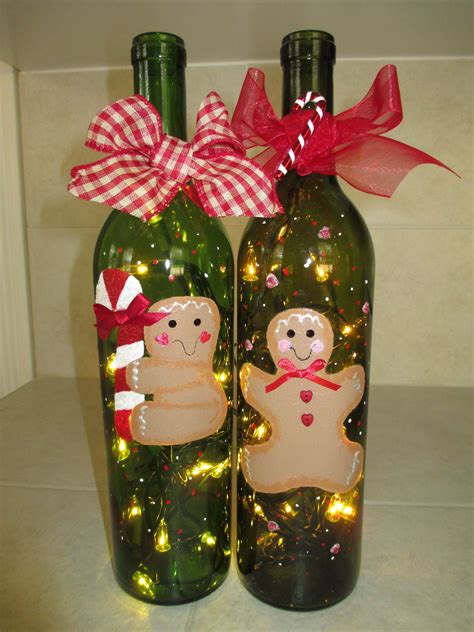 Gingerbread Men Lighted Hand Painted Wine Bottles Wine Bottle