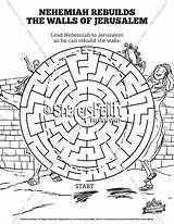 Nehemiah Bible Kids Wall Coloring Pages School Sunday Activities Jerusalem Crafts Nehemias Book Activity Walls Printable Maze Mazes Rebuilds Lessons sketch template