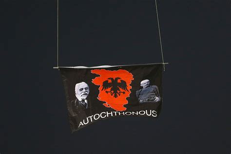 serbia albania euro  qualifier violent brawl  drone flies greater albania flag