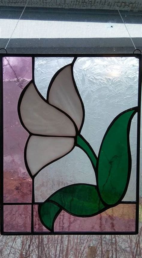 White Tulip Stained Glass Panel Stained Glass Window