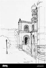 Synagogue Illustration Alamy Stock Budapest Drawn Ink Urban Sketch Hand sketch template