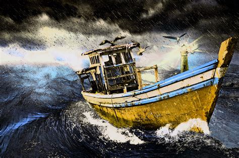 painting  boat  storm  stock photo public domain pictures