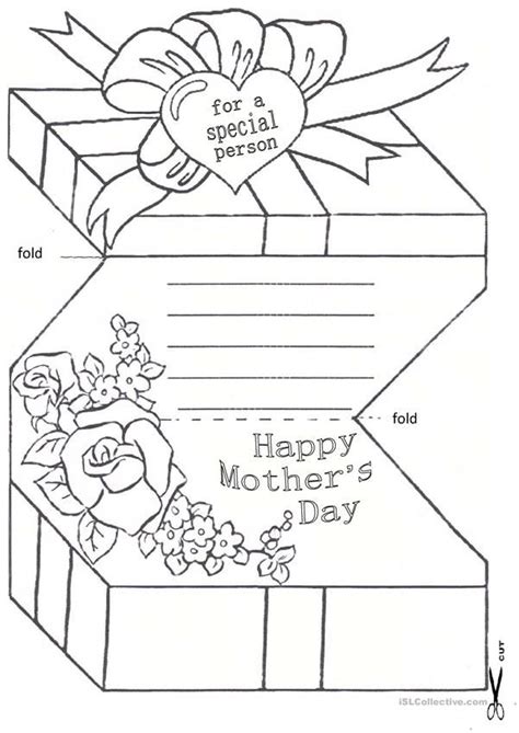 mothers day card english esl worksheets mothers day coloring cards