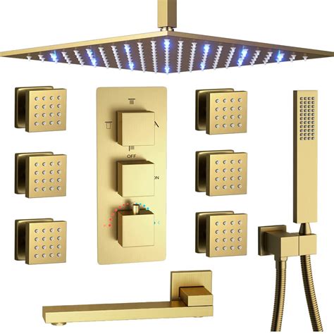 Katais Brushed Gold Shower System 4 Way Shower Fixtures Thermostatic