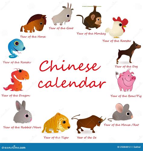 calendario chines   animais ilustracao  vetor ilustracao de