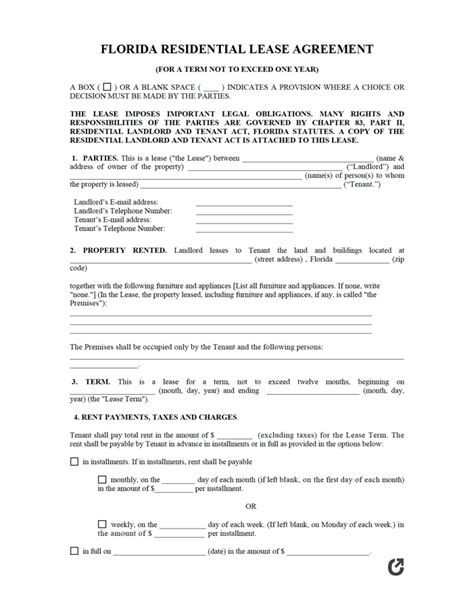printable florida residential lease agreement  printable