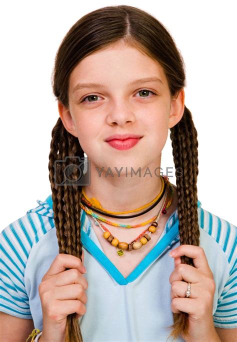 Happy Girl Holding Braids By Jackmicro Vectors And Illustrations With