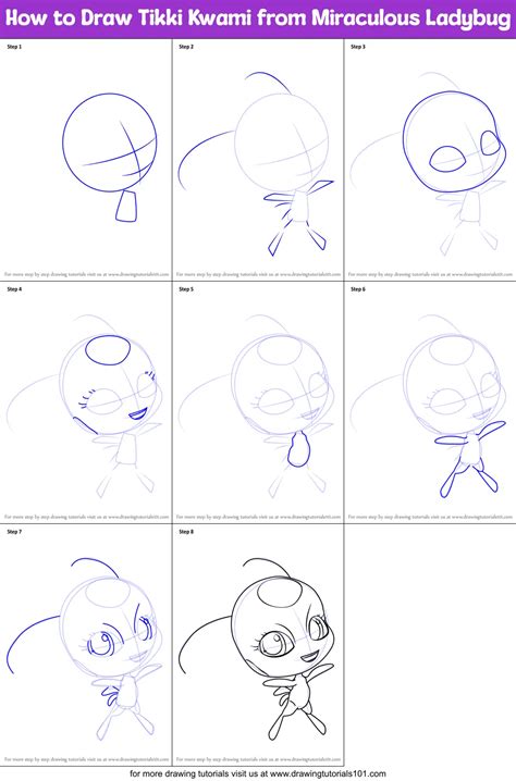 how to draw tikki kwami from miraculous ladybug printable step by step