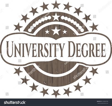 university degree realistic wooden emblem stock vector