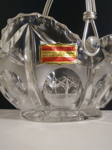 vintage echt bleikristall  west germany lead crystal basketbowl  removable silver tone