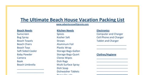 ultimate beach house vacation packing listpdf google drive