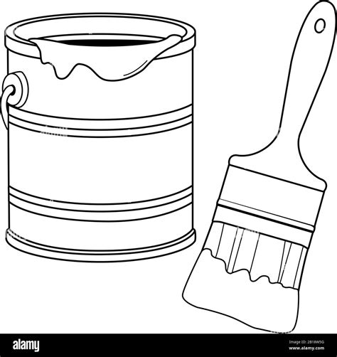 paint bucket   brush vector black  white coloring page stock
