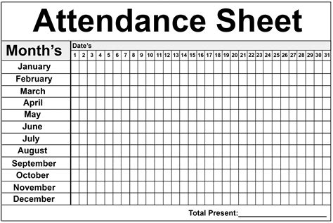 attendance calendar template printable calendar