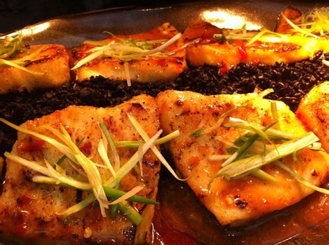 Miso Glazed Chilean Sea Bass Forbidden Rice Seafood