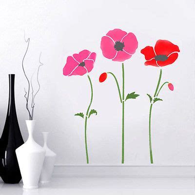poppy flower wall stencil paint walls fabric furniture home decor ideal