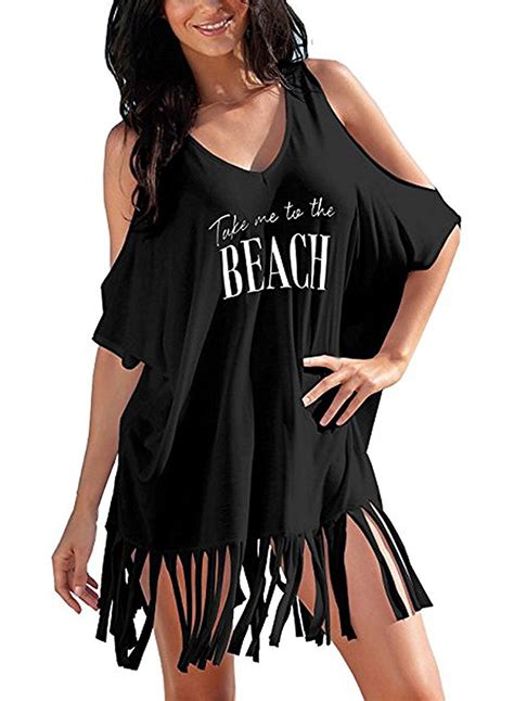 Azokoe Womens 2018 Summer Cotton Oversize Cold Shoulder Tassels Hemline